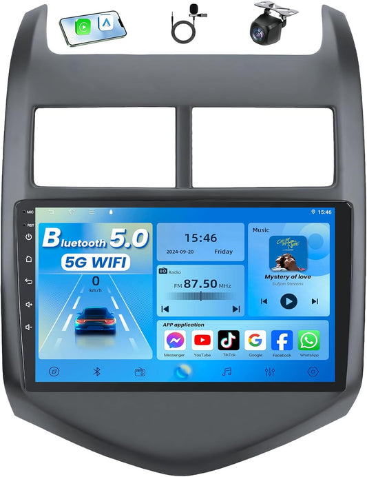 Car Radio for Chevy Aveo Sonic 2012-2016, 9' Touchscreen, w/ Wireless Carplay Android Auto Bluetooth, Backup Camera