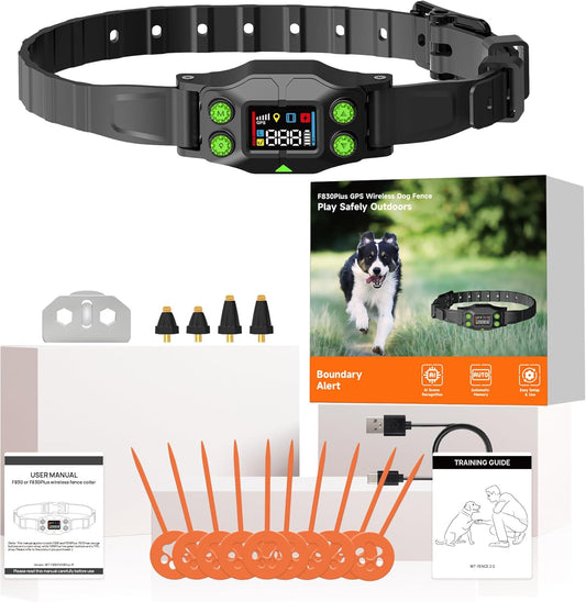 Invisible Dog Fence GPS Wireless Fence, No Transmitter, No App, Waterproof, Rechargeable, Radius 75–2995 ft