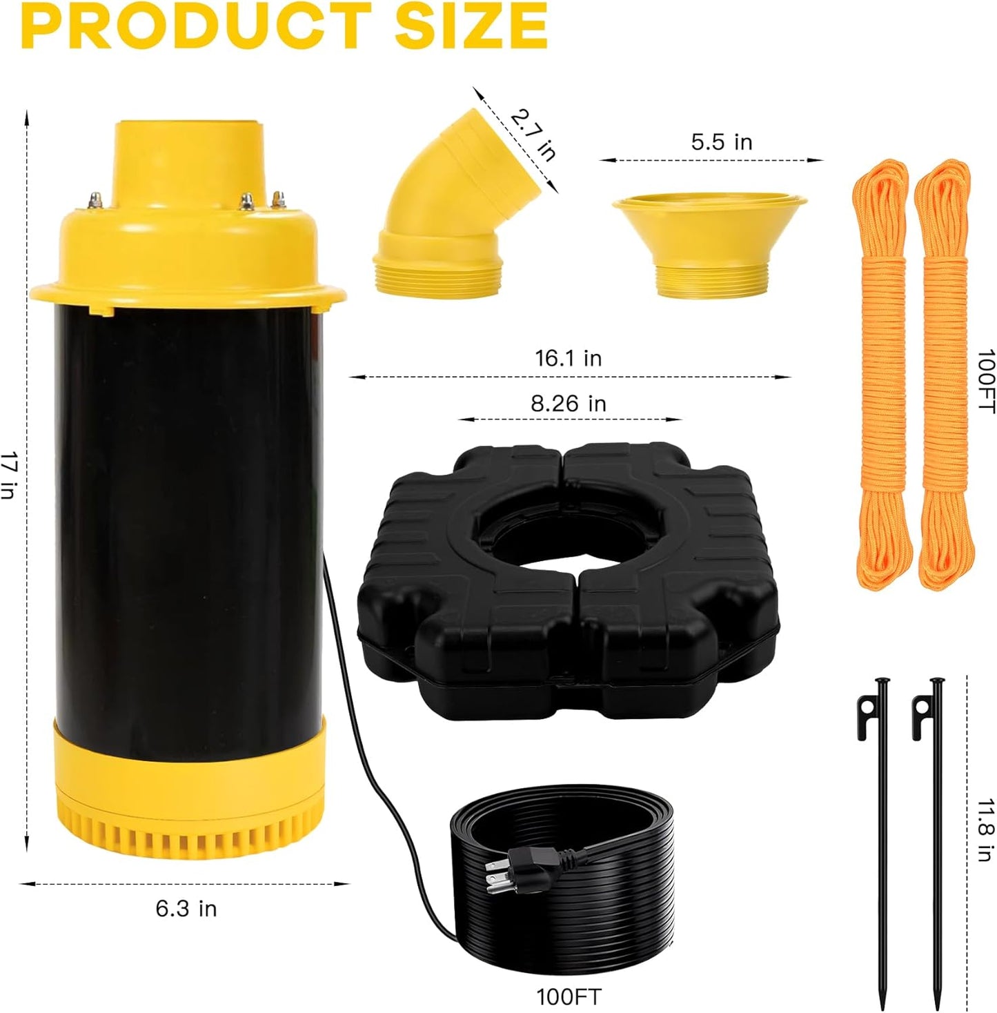 Pond Fountain Aerator, 1HP 15000 GPH, with Timer & 100FT Rope & Cord