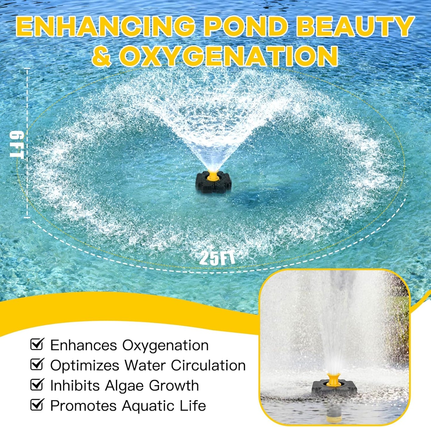 Pond Fountain Aerator, 1HP 15000 GPH, with Timer & 100FT Rope & Cord
