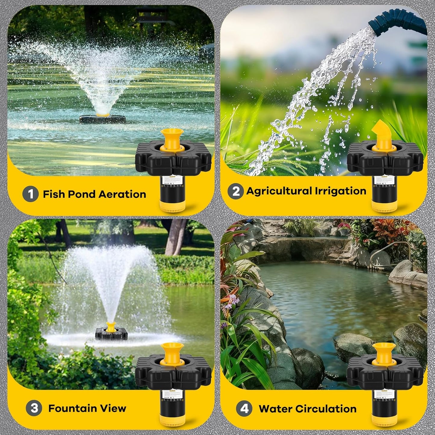 Pond Fountain Aerator, 1HP 15000 GPH, with Timer & 100FT Rope & Cord