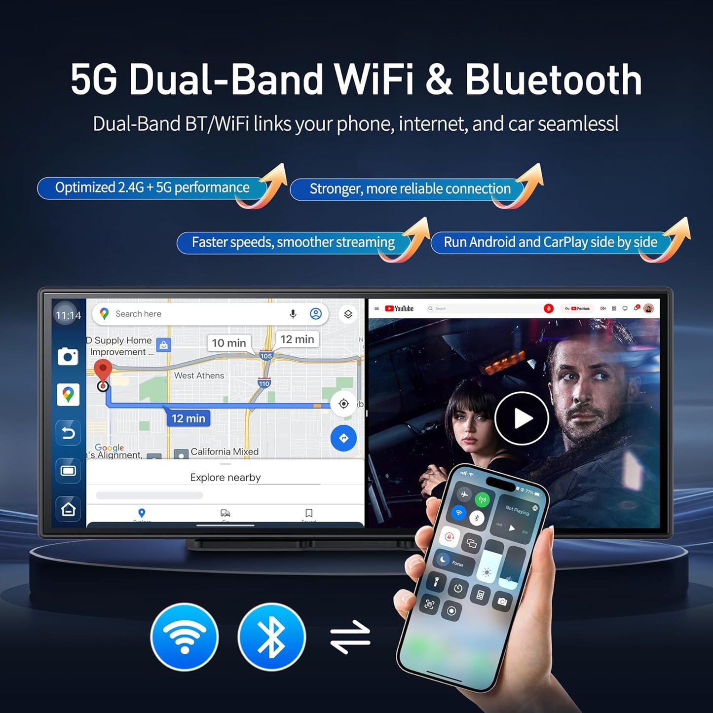 10.25' QLED Carplay Screen for Car Android 8Core 4G+64G Apple CarPlay & Android Auto