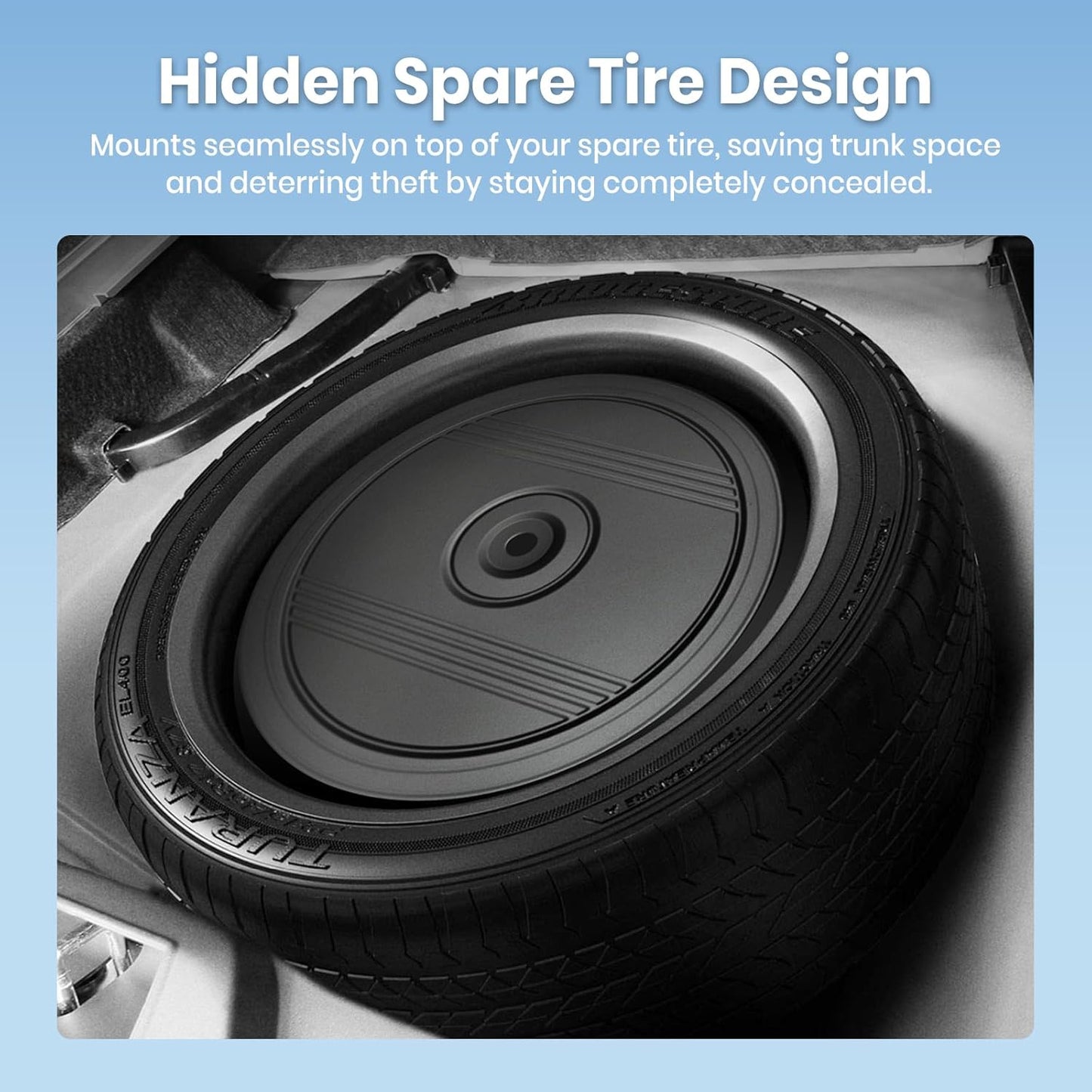 800W Powered 12' Car Subwoofer, Anti-Theft Spare Tire Design, Deep Bass, Easy Install and Remote Bass Knob