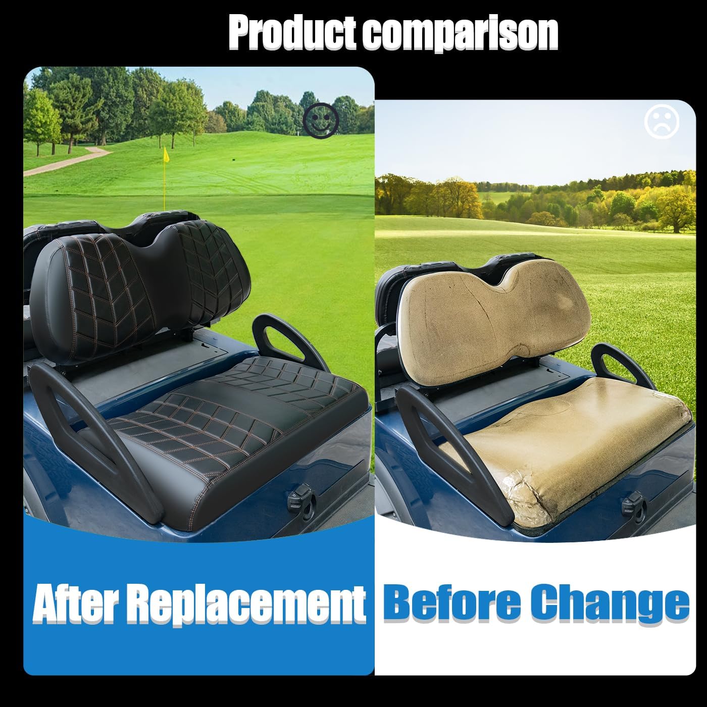 4PCS Golf Cart Seat Covers Kit, Front and Rear Seat Covers,  Black & Brown Stitch, Fits Club Car Precedent