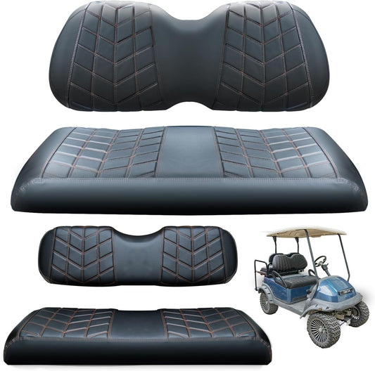 4PCS Golf Cart Seat Covers Kit, Front and Rear Seat Covers,  Black & Brown Stitch, Fits Club Car Precedent