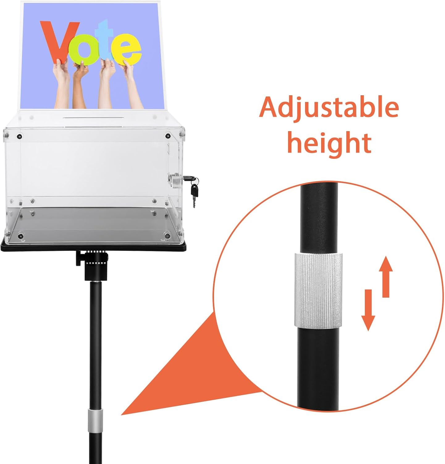 Suggestion Box w/ Stand, Heavy-Duty Metal Base, Lockable Polycarbonate Ballot Box w/ Adjustable Height, Sign Holder