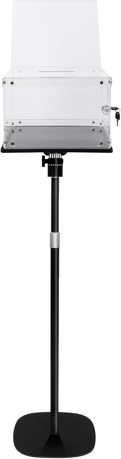 Suggestion Box w/ Stand, Heavy-Duty Metal Base, Lockable Polycarbonate Ballot Box w/ Adjustable Height, Sign Holder