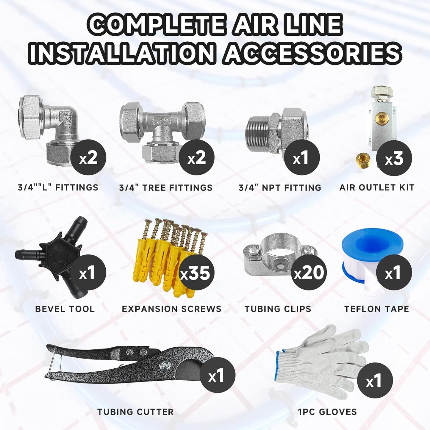 Compressed Air Line Kit, 3/4' x 200ft HDPE-Aluminum-HDPE Piping, Accessories and Airline Tubing(Black) (200ft)