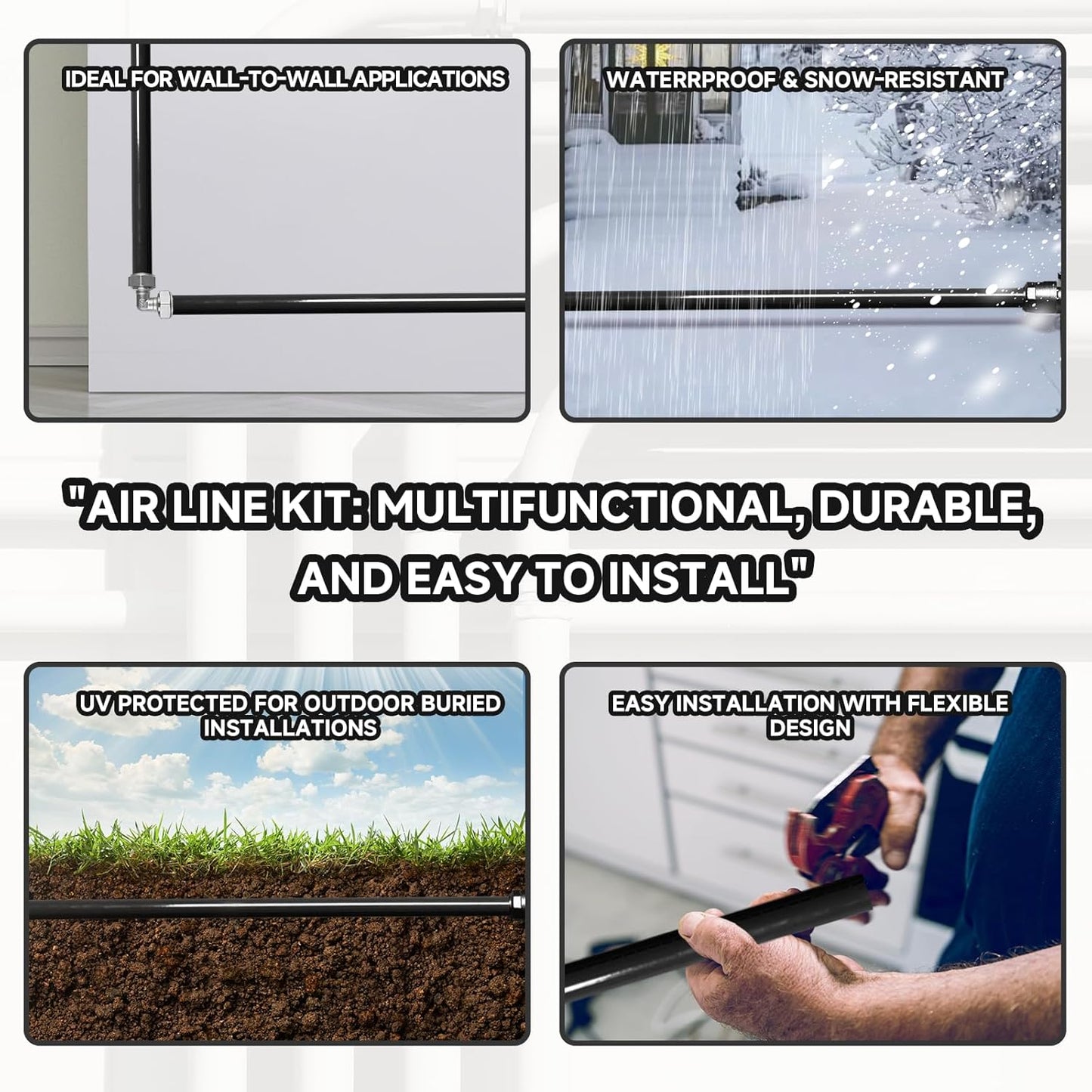 Compressed Air Line Kit, 3/4' x 200ft HDPE-Aluminum-HDPE Piping, Accessories and Airline Tubing(Black) (200ft)