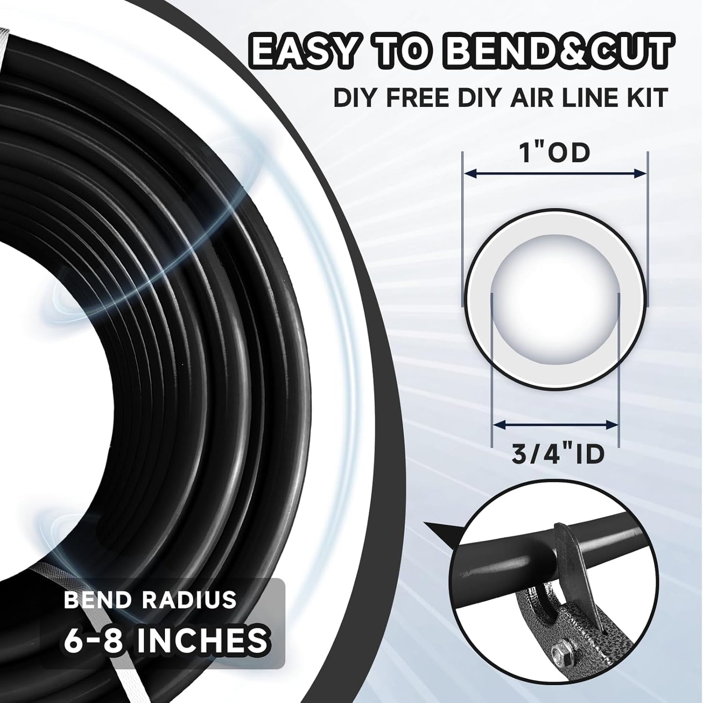 Compressed Air Line Kit, 3/4' x 200ft HDPE-Aluminum-HDPE Piping, Accessories and Airline Tubing(Black) (200ft)