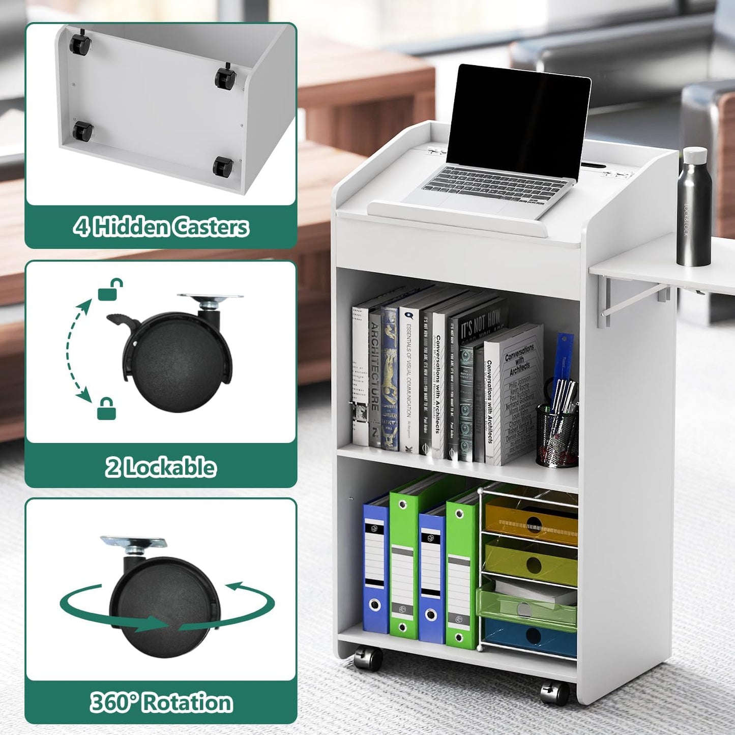 Podium Stand 41'H Portable Church Pulpit Lectern, Rolling Podium with Wheels/Storage Layer