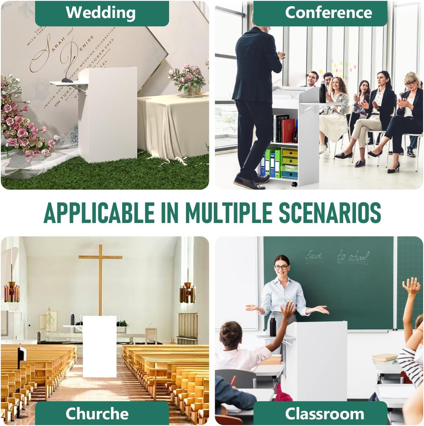 Podium Stand 41'H Portable Church Pulpit Lectern, Rolling Podium with Wheels/Storage Layer