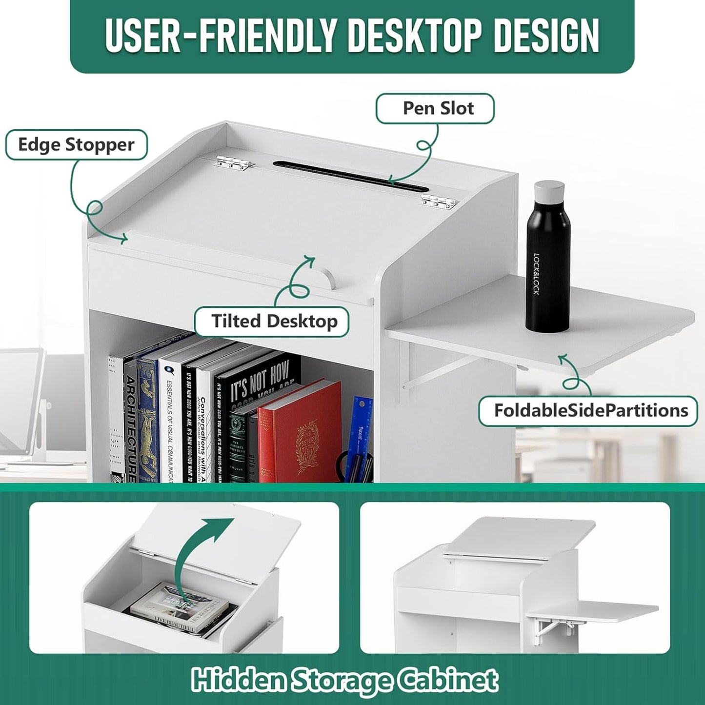 Podium Stand 41'H Portable Church Pulpit Lectern, Rolling Podium with Wheels/Storage Layer