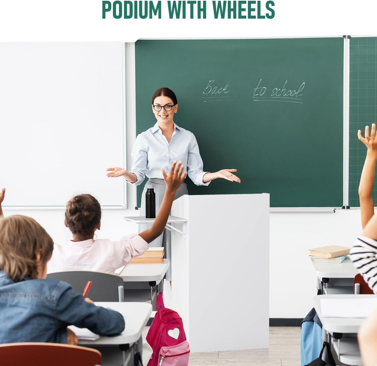 Podium Stand 41'H Portable Church Pulpit Lectern, Rolling Podium with Wheels/Storage Layer