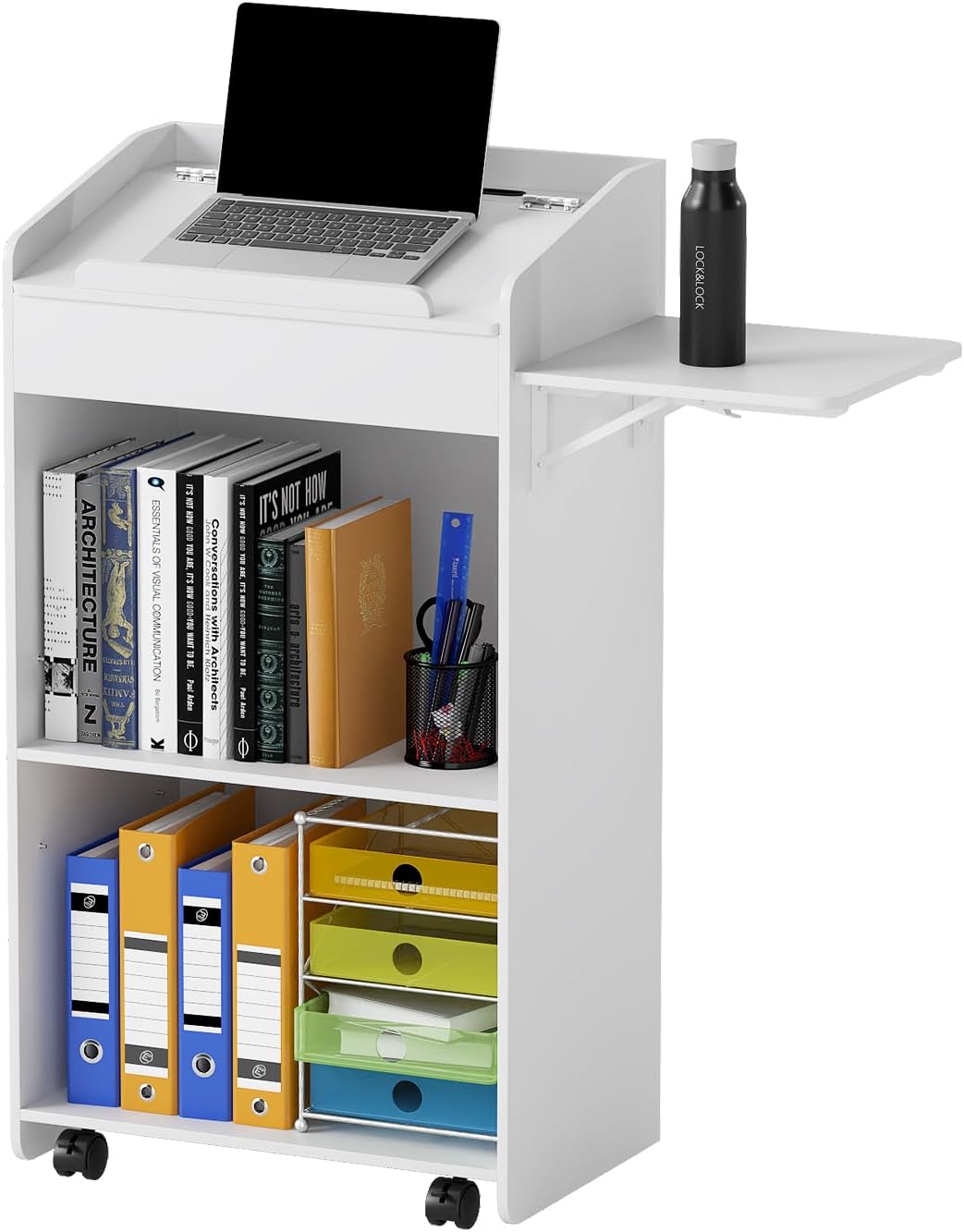 Podium Stand 41'H Portable Church Pulpit Lectern, Rolling Podium with Wheels/Storage Layer