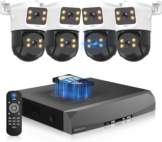 Dual Lens 8MP PoE Security Camera System Outdoor,  with Color Night Vision, Surveillance DVR Kits