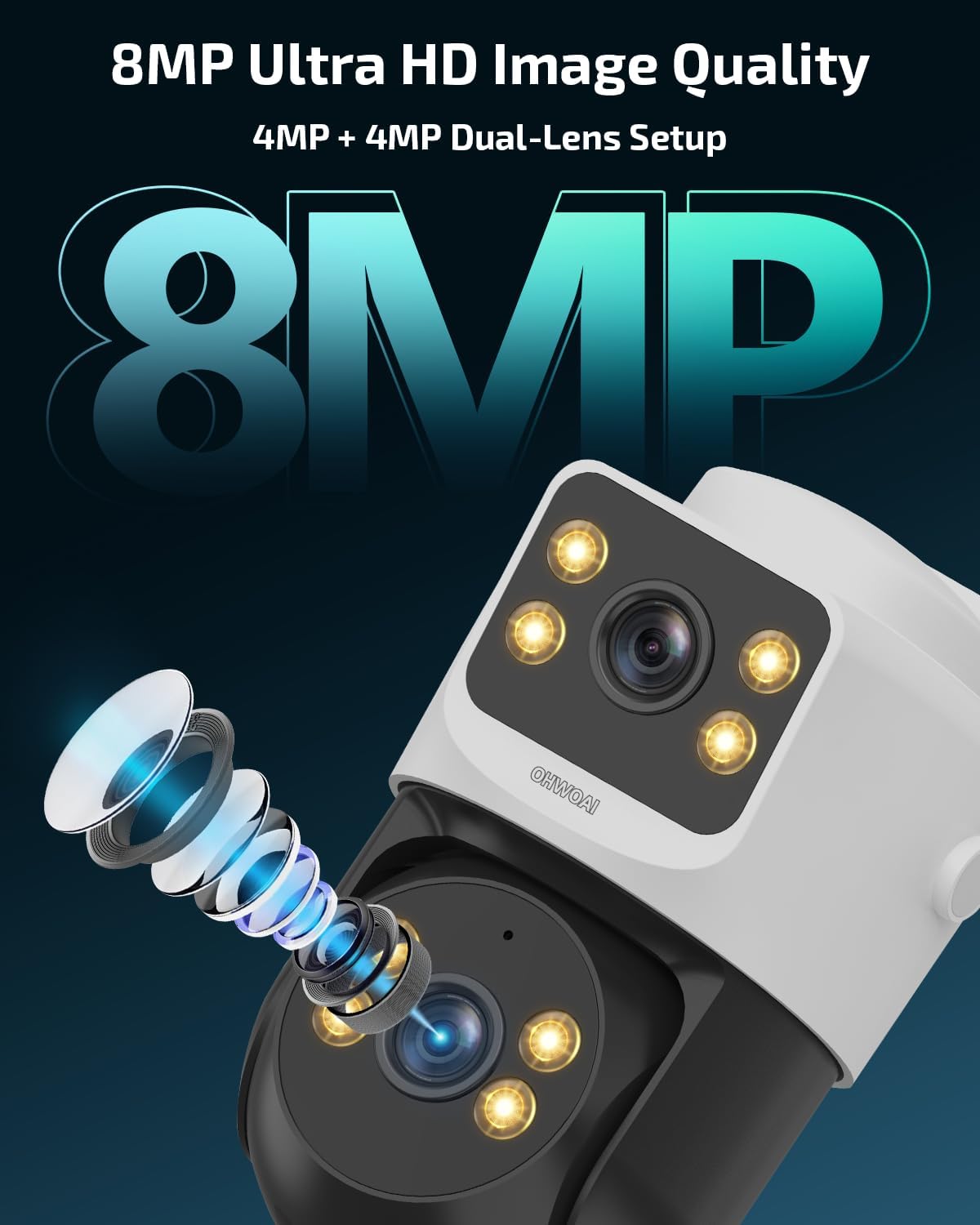 Dual Lens 8MP PoE Security Camera System Outdoor,  with Color Night Vision, Surveillance DVR Kits