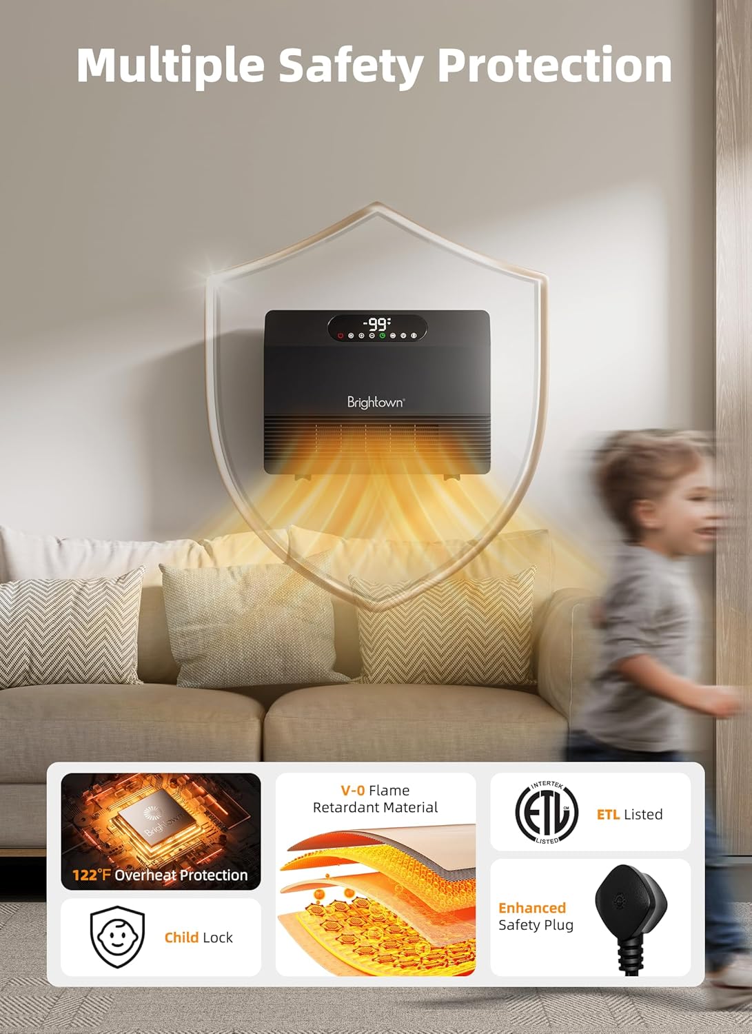 Wall Heater, Fast Heating Heater for Home Office Use, 12H Timer, Compatible with Alexa, Grey