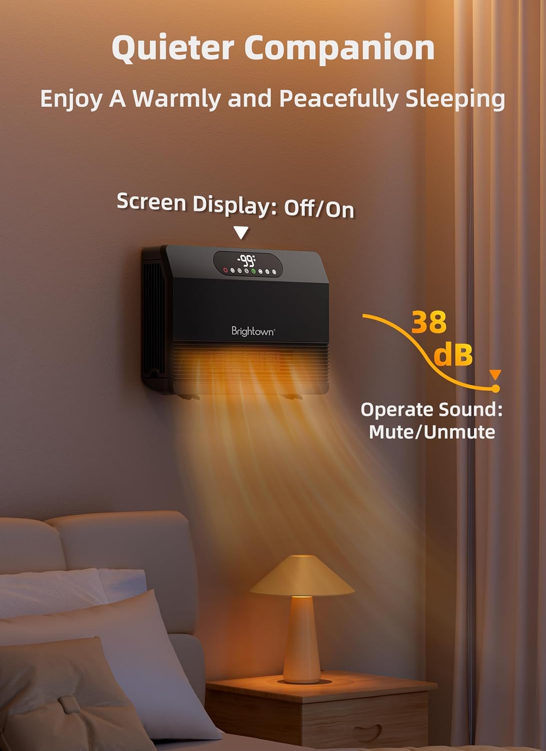 Wall Heater, Fast Heating Heater for Home Office Use, 12H Timer, Compatible with Alexa, Grey