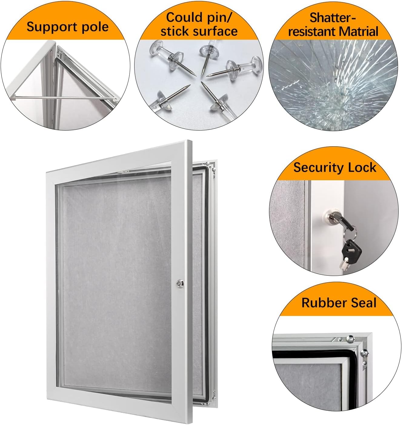 26.8×20 Lockable Enclosed Bulletin Board Wall Display Case w/ Rubber Seal Aluminum Felt Cork Board, Tamperproof Door