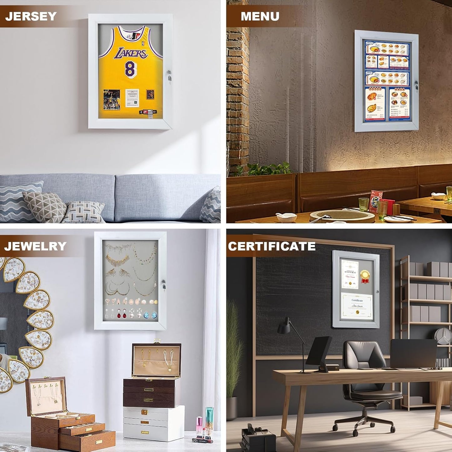 26.8×20 Lockable Enclosed Bulletin Board Wall Display Case w/ Rubber Seal Aluminum Felt Cork Board, Tamperproof Door