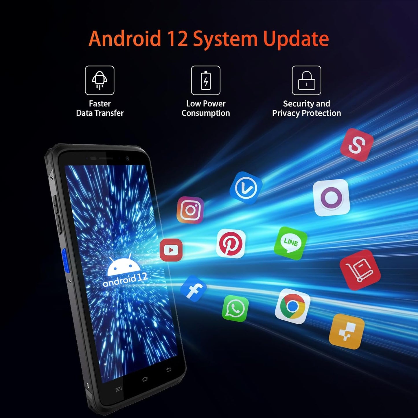 Android 12 Barcode Scanner, 5.5 inch Touchscreen Mobile Computer, WiFi 5, 4G LTE, 64GB+6GB, G47 PDA