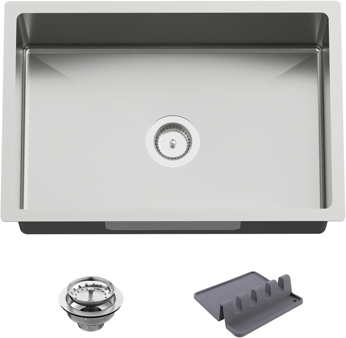 Kitchen And Bar Sink, 27'x18' Stainless Steel, Single Bowl, Bar Sink Combo-Silicon Mat, Drain Strainer Set