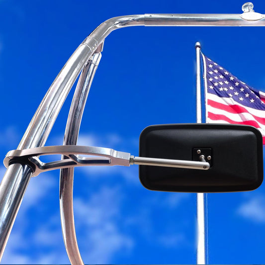 Boat Rear View Mirror Chrome for Wake Towers, Tournament Size 7x13' Convex, Anti-Vibration, Universal Fit