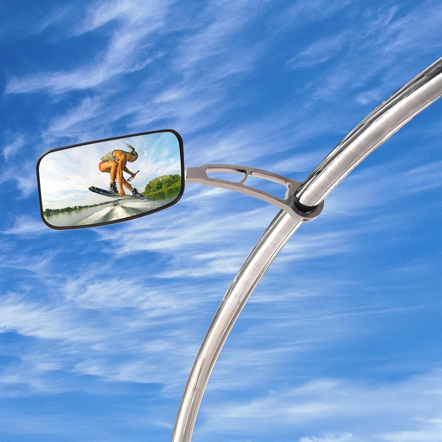 Boat Rear View Mirror Chrome for Wake Towers, Tournament Size 7x13' Convex, Anti-Vibration, Universal Fit