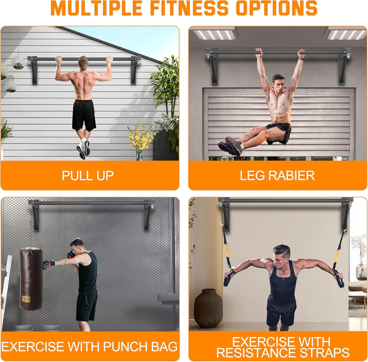 Pull Up Bar Wall Mounted, Heavy Duty 650 lbs Capacity Chin Up Bar, 48' Multi-Grip