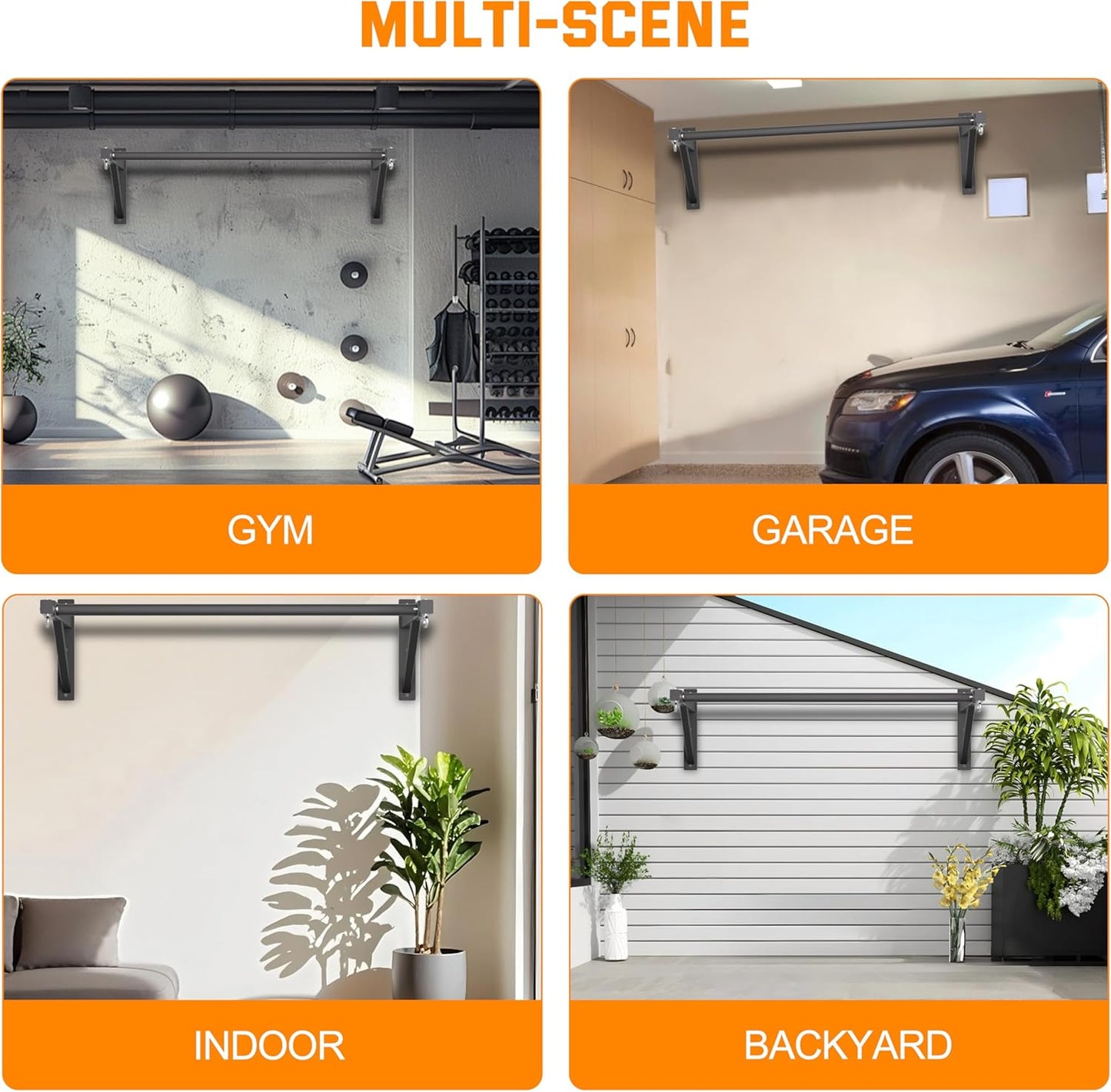 Pull Up Bar Wall Mounted, Heavy Duty 650 lbs Capacity Chin Up Bar, 48' Multi-Grip