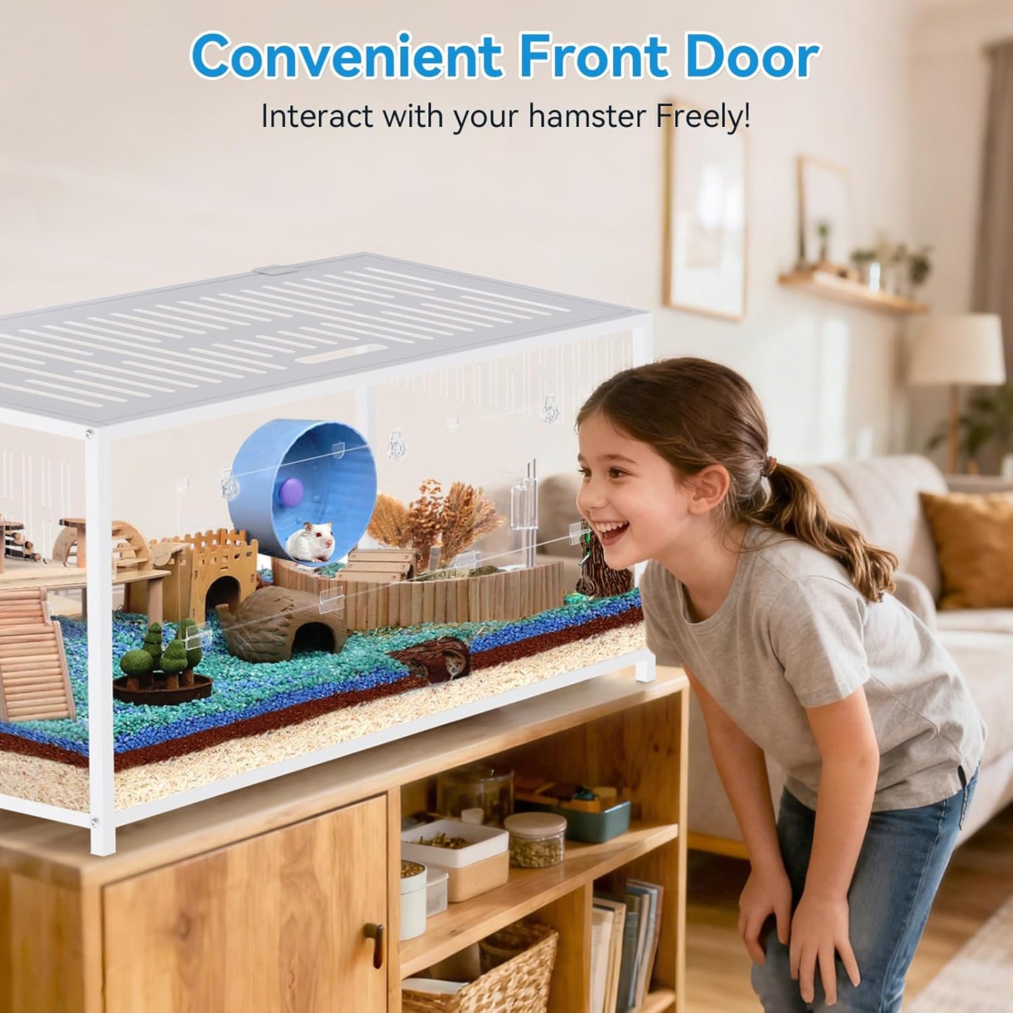 Large Metal Hamster Cage, Chew Proof Syrian Hamster Cage & Habitat with Acrylic Panels, Top Open, Breathable