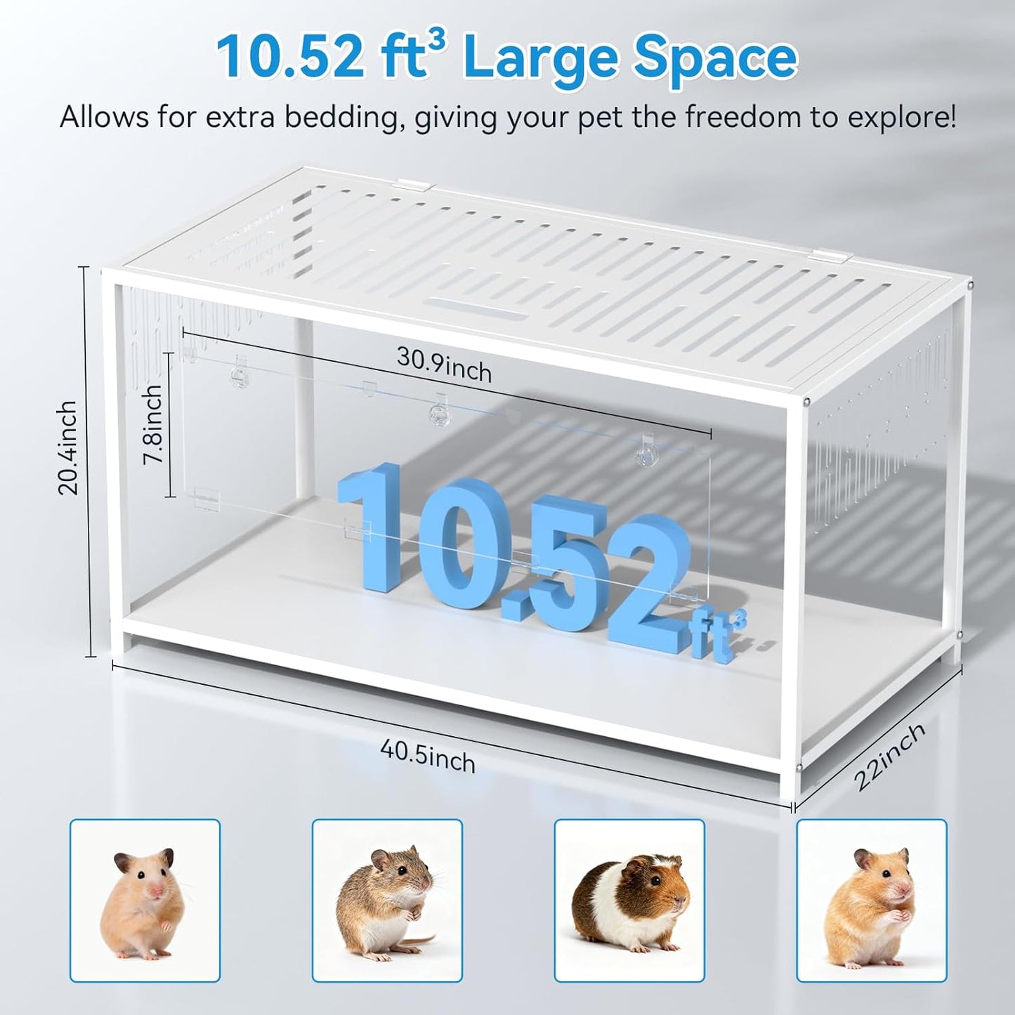 Large Metal Hamster Cage, Chew Proof Syrian Hamster Cage & Habitat with Acrylic Panels, Top Open, Breathable