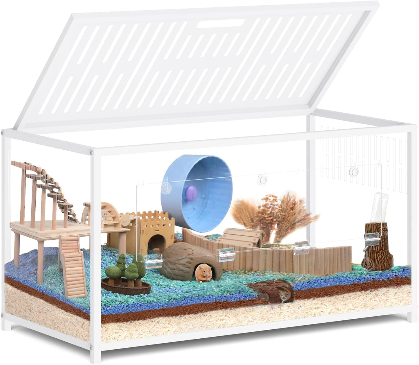 Large Metal Hamster Cage, Chew Proof Syrian Hamster Cage & Habitat with Acrylic Panels, Top Open, Breathable