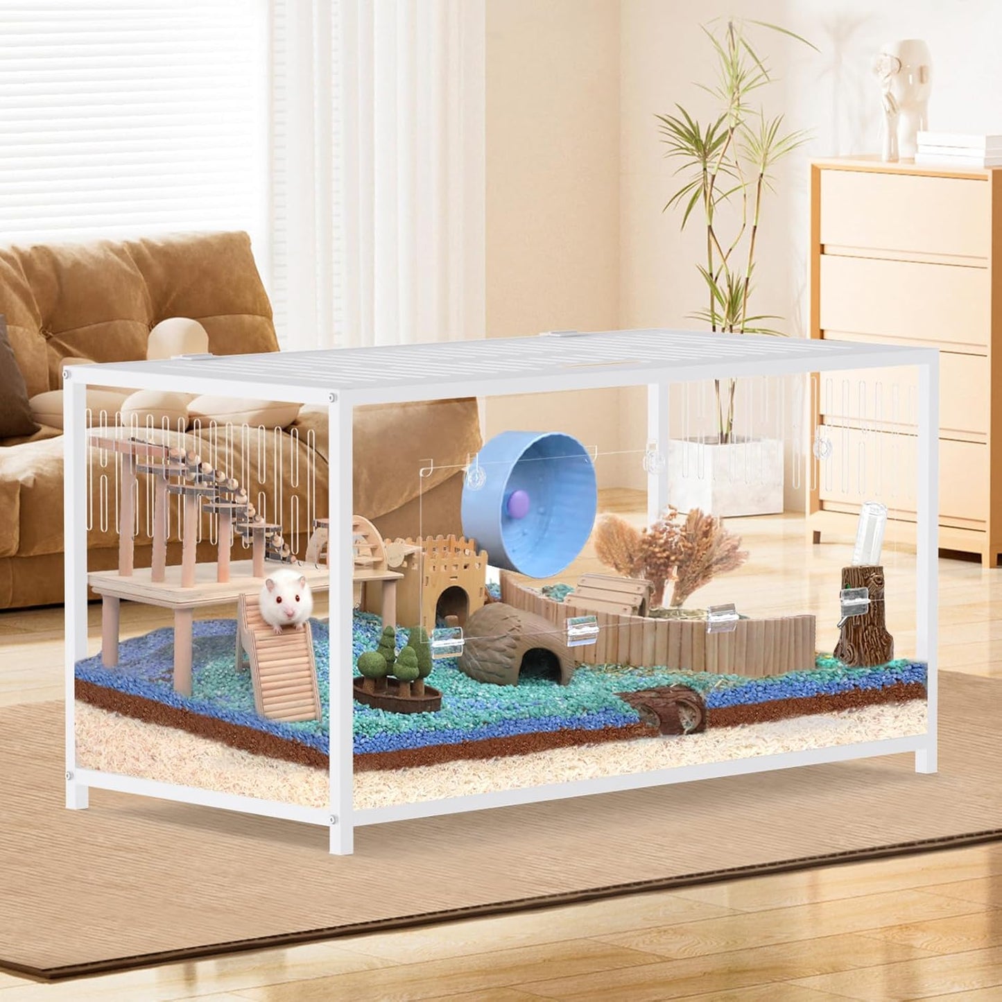 Large Metal Hamster Cage, Chew Proof Syrian Hamster Cage & Habitat with Acrylic Panels, Top Open, Breathable