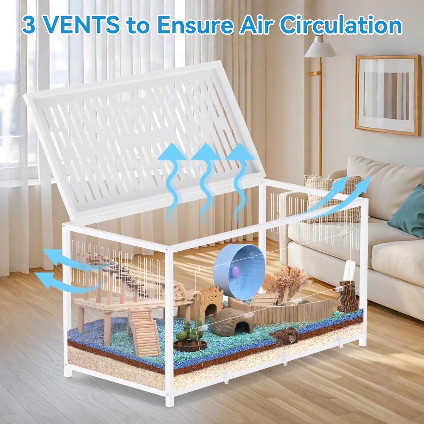 Large Metal Hamster Cage, Chew Proof Syrian Hamster Cage & Habitat with Acrylic Panels, Top Open, Breathable