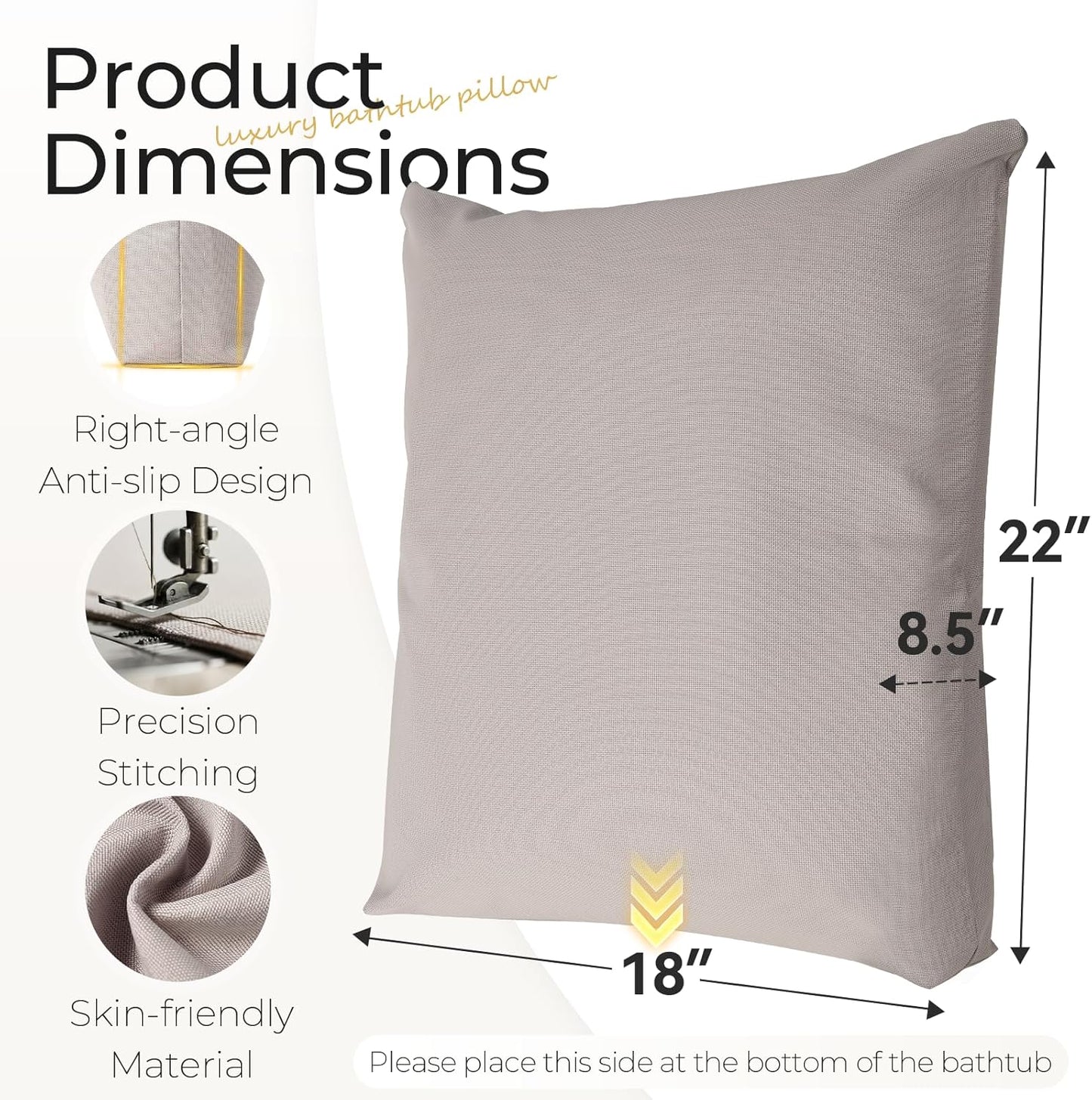 Luxury Bathtub Pillow, Skin-Friendly Cushion, Support Back, Neck & Head, Non-Slip, Adjustable Thickness, Washable