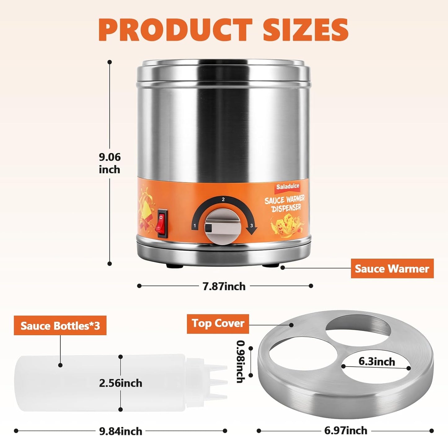 Electric Sauce Warmer Dispenser Commercial Cheese Sauce Bottles Warmer Hot Fudge Warmer Dispenser 3-Bottles Warmer for Chees
