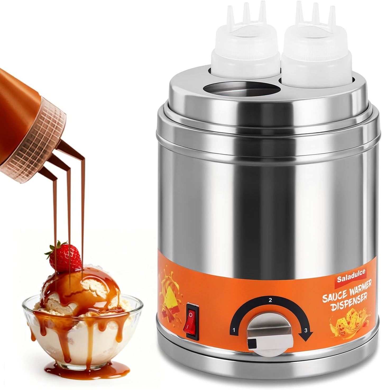 Electric Sauce Warmer Dispenser Commercial Cheese Sauce Bottles Warmer Hot Fudge Warmer Dispenser 3-Bottles Warmer for Chees