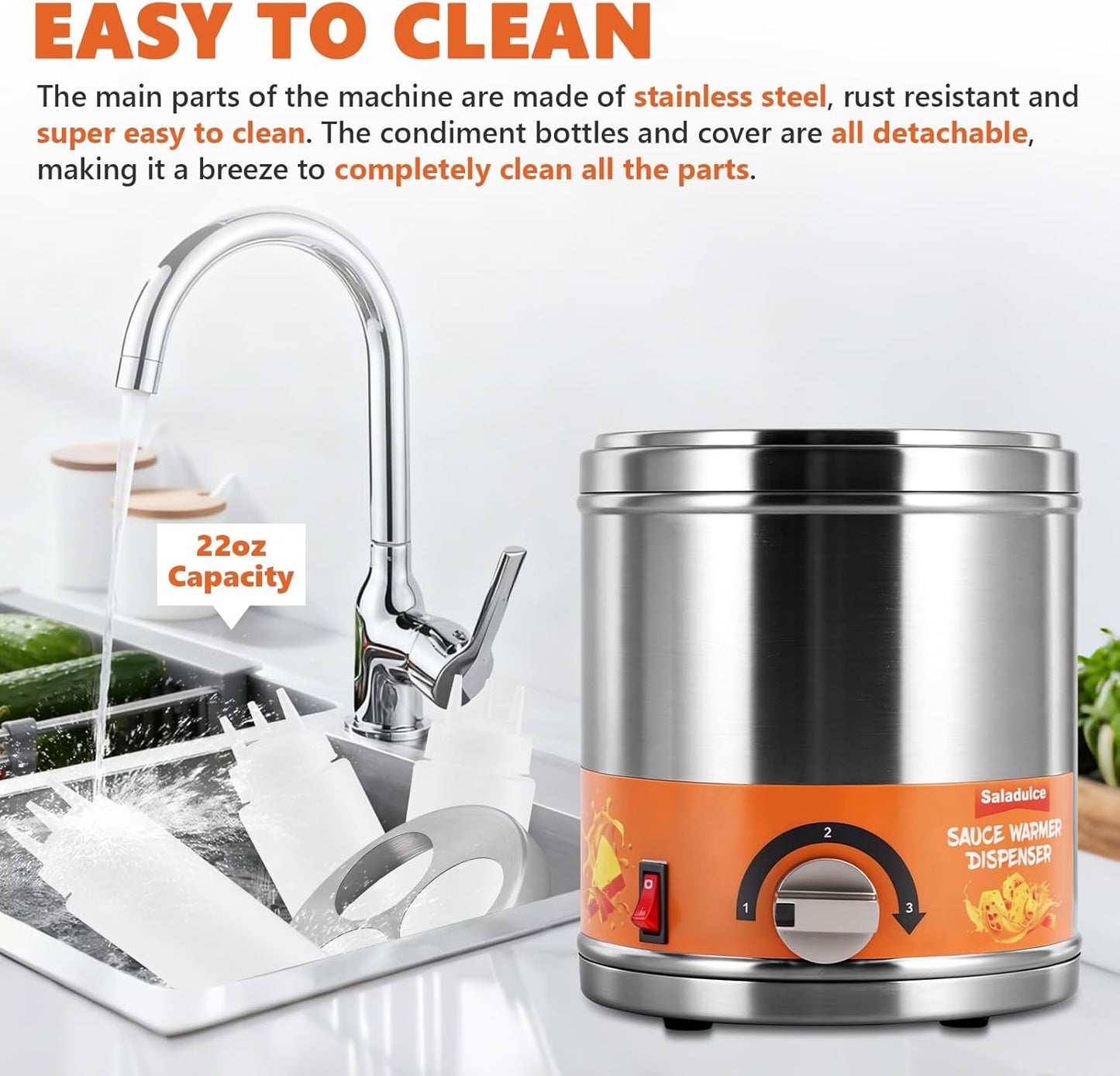 Electric Sauce Warmer Dispenser Commercial Cheese Sauce Bottles Warmer Hot Fudge Warmer Dispenser 3-Bottles Warmer for Chees