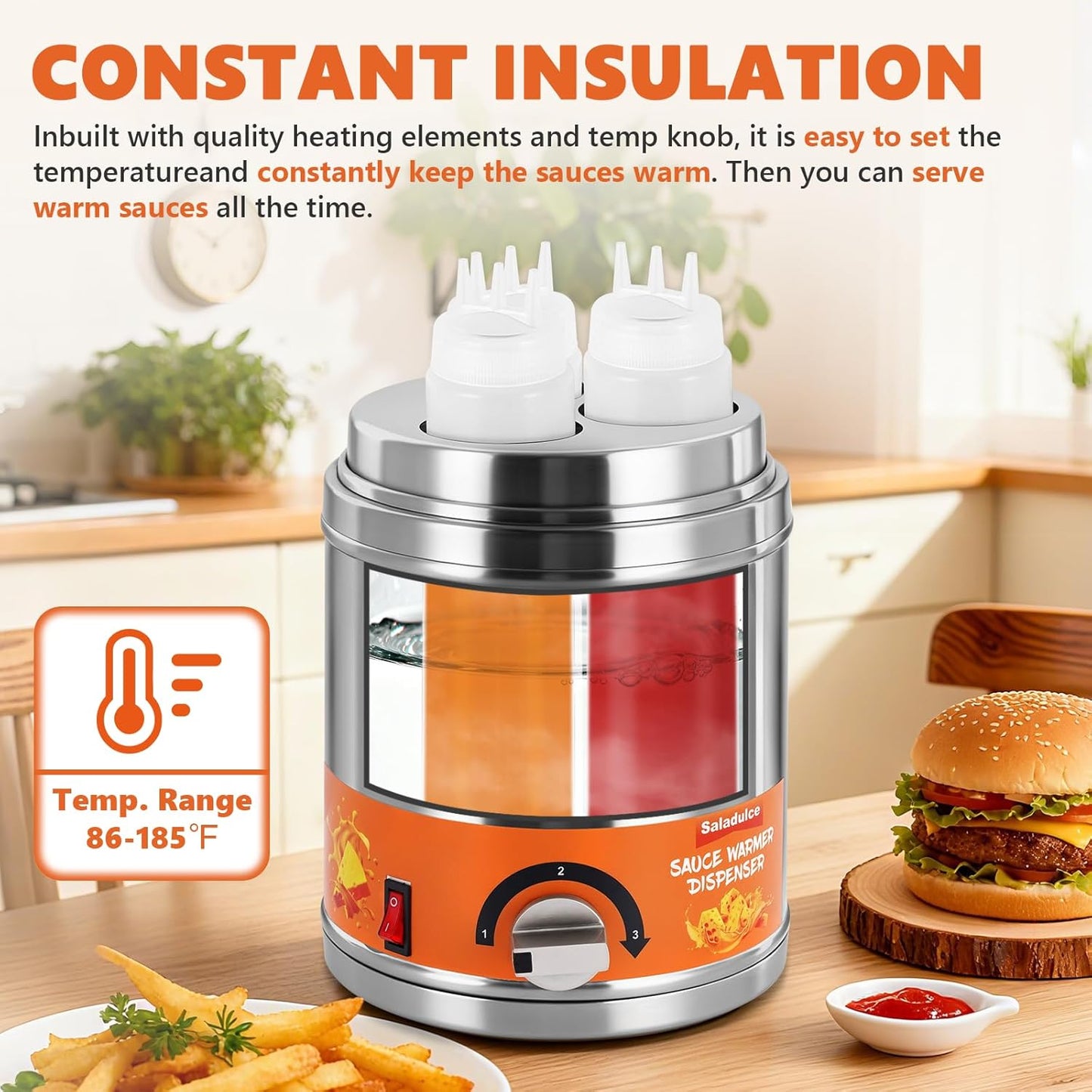 Electric Sauce Warmer Dispenser Commercial Cheese Sauce Bottles Warmer Hot Fudge Warmer Dispenser 3-Bottles Warmer for Chees