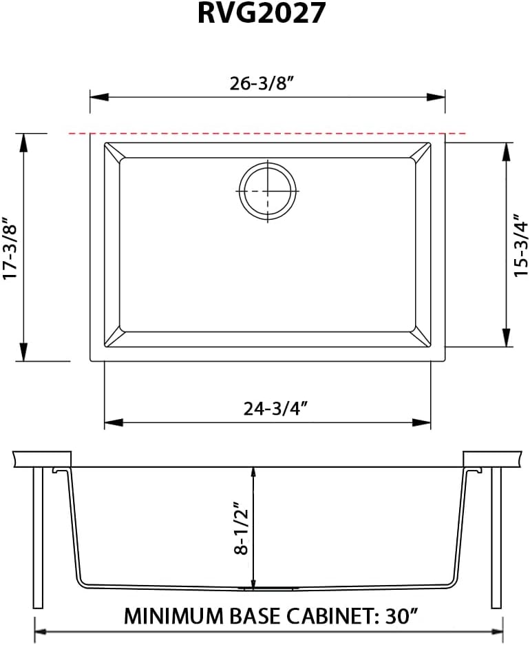 Granite Composite Quartz Undermount Single Bowl Kitchen Sink 27 x 18 inch, Midnight Black