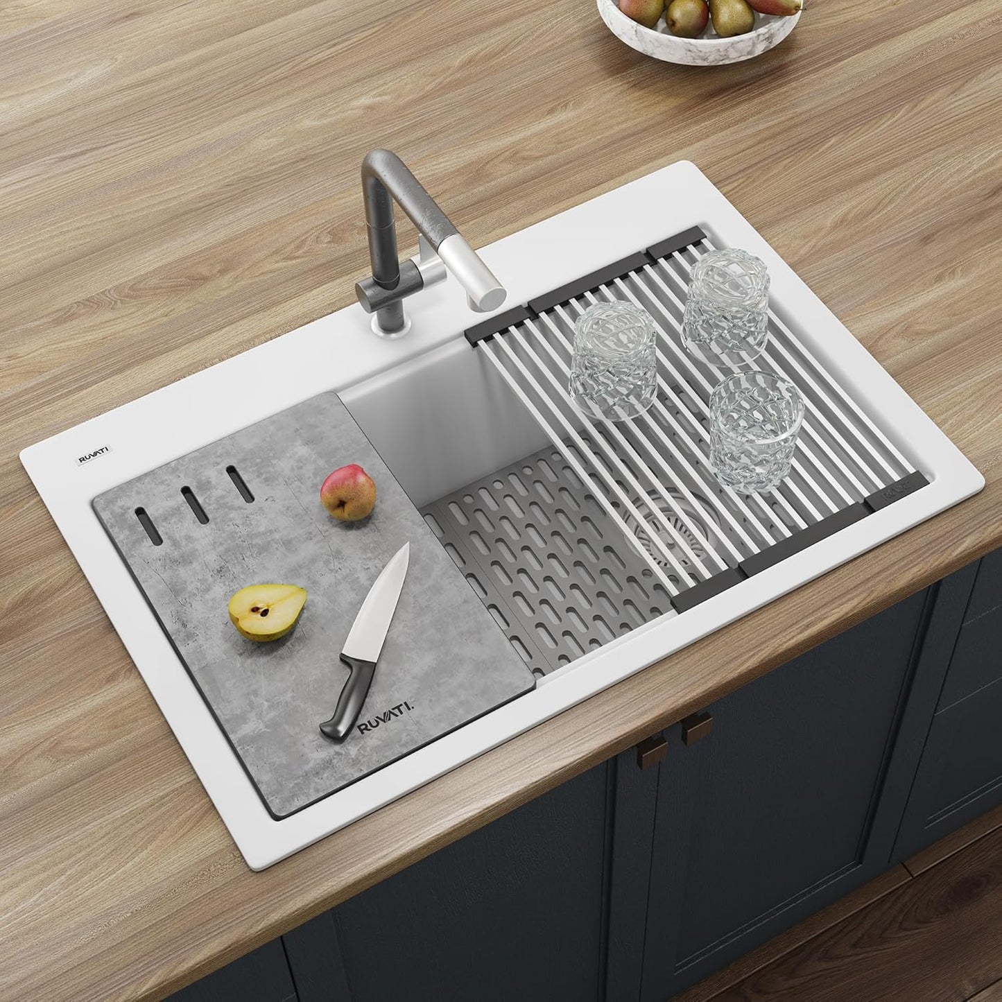 33-inch Granite Composite Quartz Workstation Drop-in Topmount Kitchen Sink Matte White