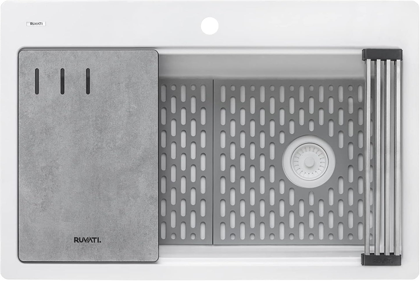 33-inch Granite Composite Quartz Workstation Drop-in Topmount Kitchen Sink Matte White