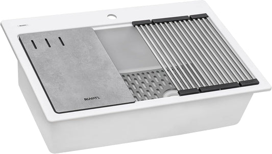 33-inch Granite Composite Quartz Workstation Drop-in Topmount Kitchen Sink Matte White