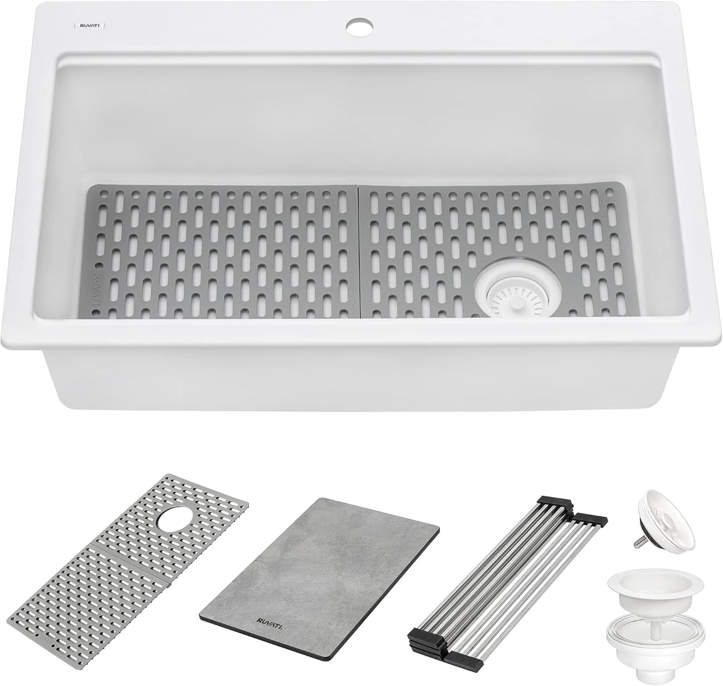 33-inch Granite Composite Quartz Workstation Drop-in Topmount Kitchen Sink Matte White