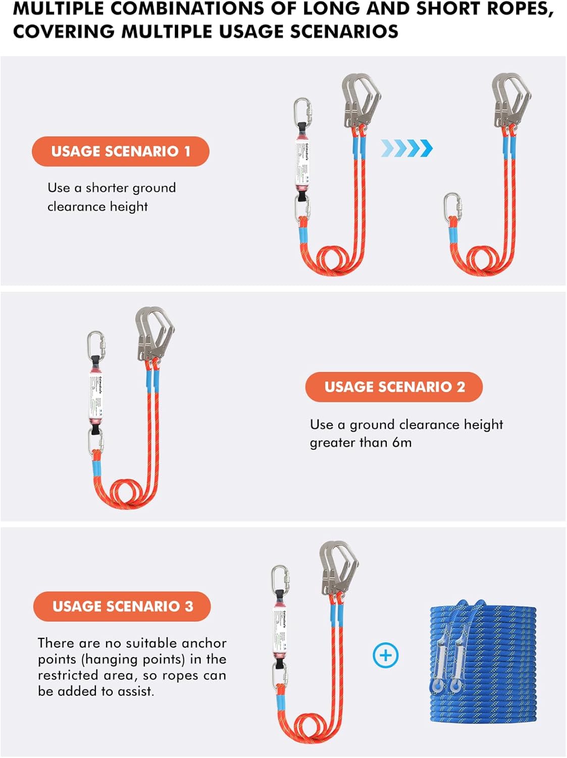 Fall Protection Harness,Safety Harness Fall Protection, Upgrade the detachable cushion bag and an extra 30FT rope