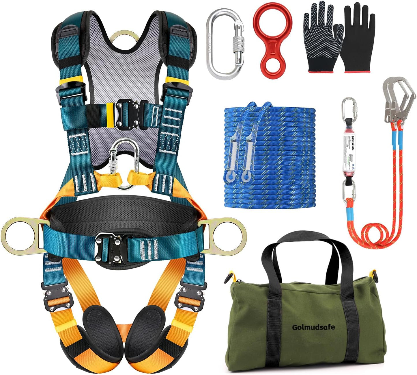 Fall Protection Harness,Safety Harness Fall Protection, Upgrade the detachable cushion bag and an extra 30FT rope