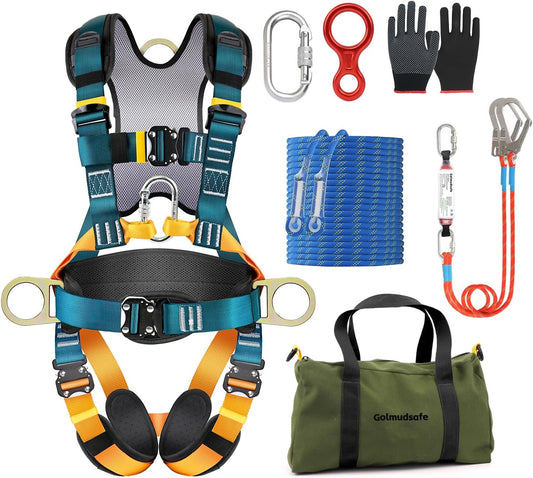Fall Protection Harness,Safety Harness Fall Protection, Upgrade the detachable cushion bag and an extra 30FT rope