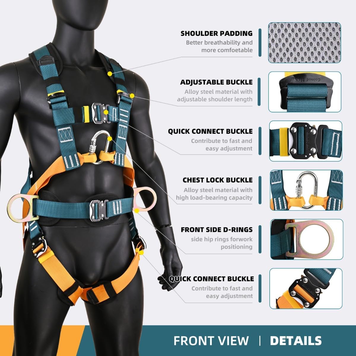 Fall Protection Harness,Safety Harness Fall Protection, Upgrade the detachable cushion bag and an extra 30FT rope